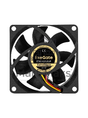 Вентилятор для корпуса ExeGate ExtraSilent ES07025S3P черный, 70 мм, 2300 об/мин, 25 дБ, 3 pin