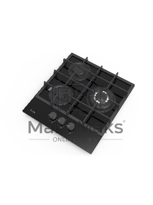 Газовая варочная панель Evelux HEG 425 BG Hi-Tech, 45 см, 3 конфорки, WOK-конфорка, чугунные решетки, газ-контроль, электроподжиг, механическое управление, черный