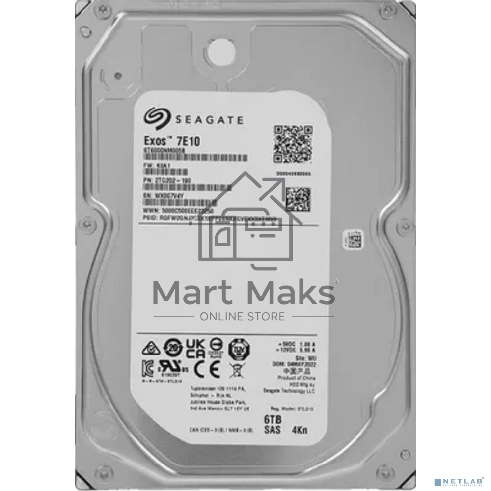 Жесткий диск Seagate HDD SAS 6Tb Exos 7E10 7200 12Gb/s 256Mb 1 year warranty (replacement ST6000NM020B, ST6000NM029A, MG08SDA600E)