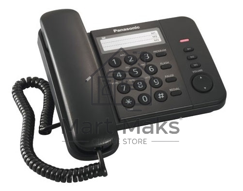 Телефон проводной Panasonic KX-TS2352RUB черный индикатор вызова,порт для доп. телеф. оборуд.,4 уровня громкости звонка