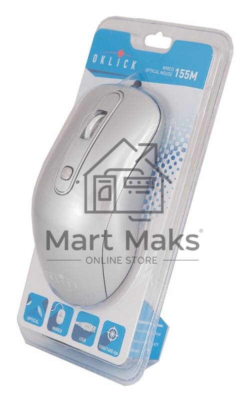 Мышь проводная Oklick 155M серебристый, 1600 dpi, USB, кнопки - 4