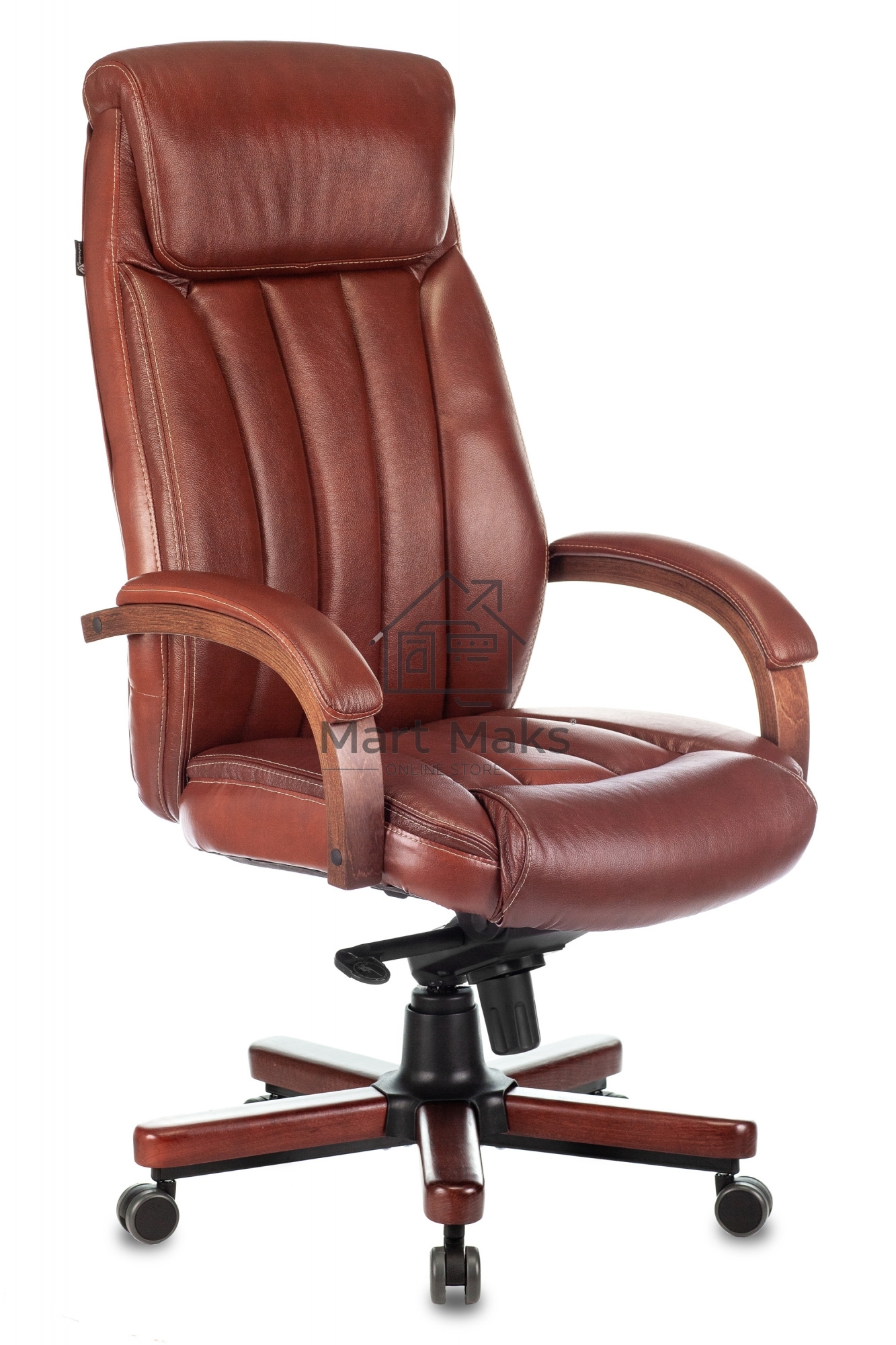 Кресло руководителя Бюрократ T-9922WALNUT светло-коричневый Leather Eichel, кожа, крестовина дерево