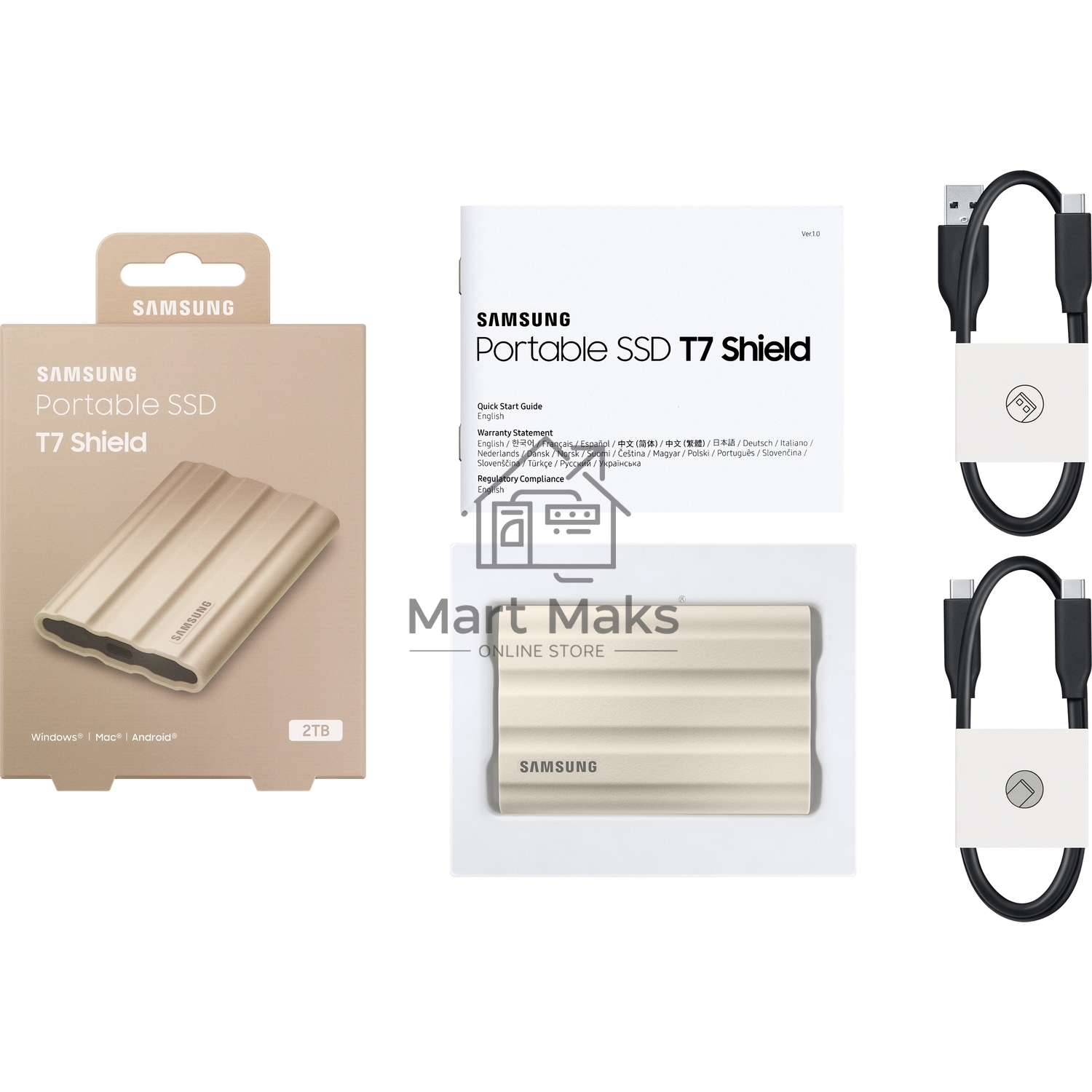Твердотельный диск Samsung T7 Shield 2TB MU-PE2T0K/WW USB 3.2 Gen2 Type-C, 1050/1000