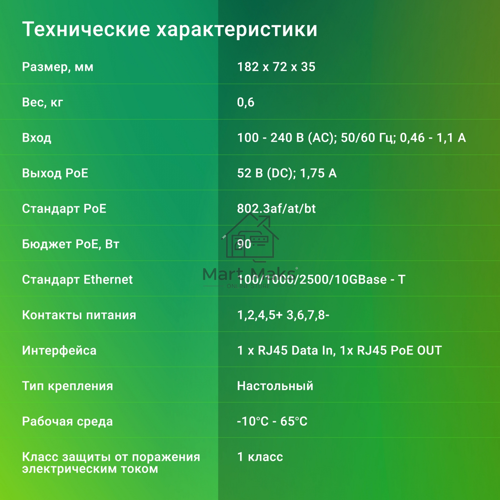 Инжектор PoE Digma DNP90W52GWXM 100/1000/2500/10GBASE-T 90Вт 100-240В(АС)