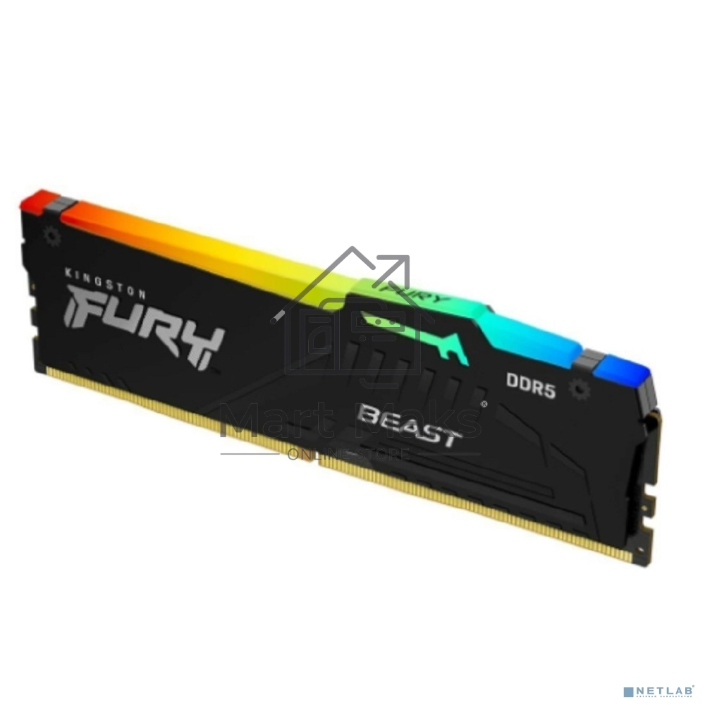 Оперативная память Kingston Fury Beast, DDR5, 8GB (1x8GB), 6000MHz, CL36, DIMM, с радиатором, RGB, черный
