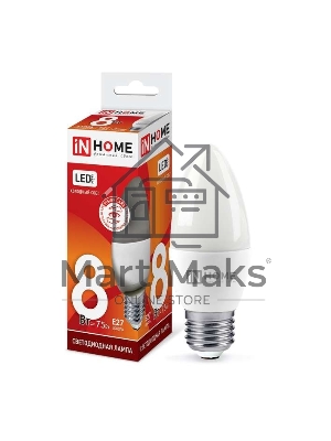 Лампа светодиодная LED-СВЕЧА-VC 8Вт 230В E27 6500К 720лм IN HOME 4690612024820