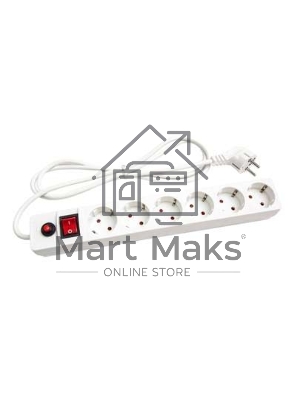 Удлинитель с сетевым фильтром 6х3м с заземл. 10А IP20 защ. шторки ПВС 3х0.75 бел. UNIVersal 967U-3003