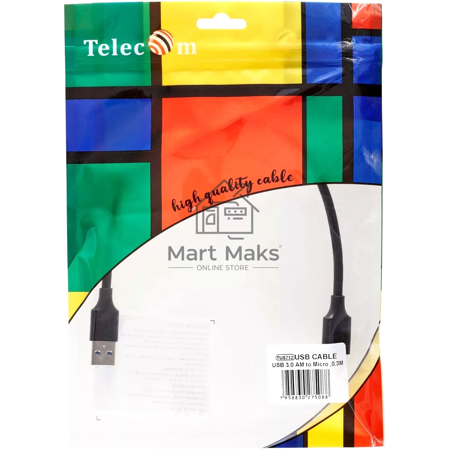 Кабель соединительный Telecom TUS712-0.3M USB3.0 Am-MicroBm 0.3m Telecom (TUS712-0.3M)