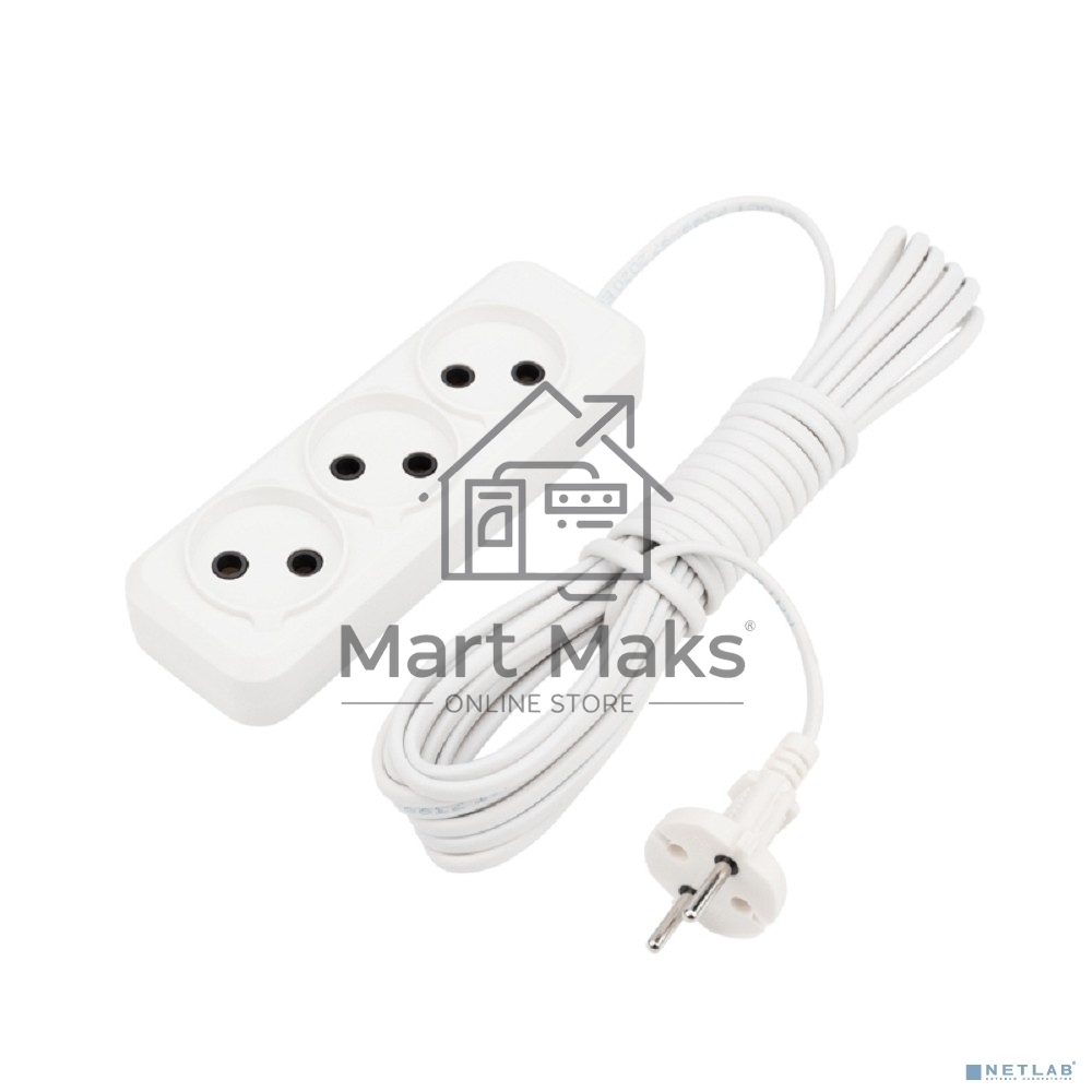 Удлинитель Rexant 3 гнезда, 7 м, 2х0.75 мм², б/з, белый (Сделано в России)