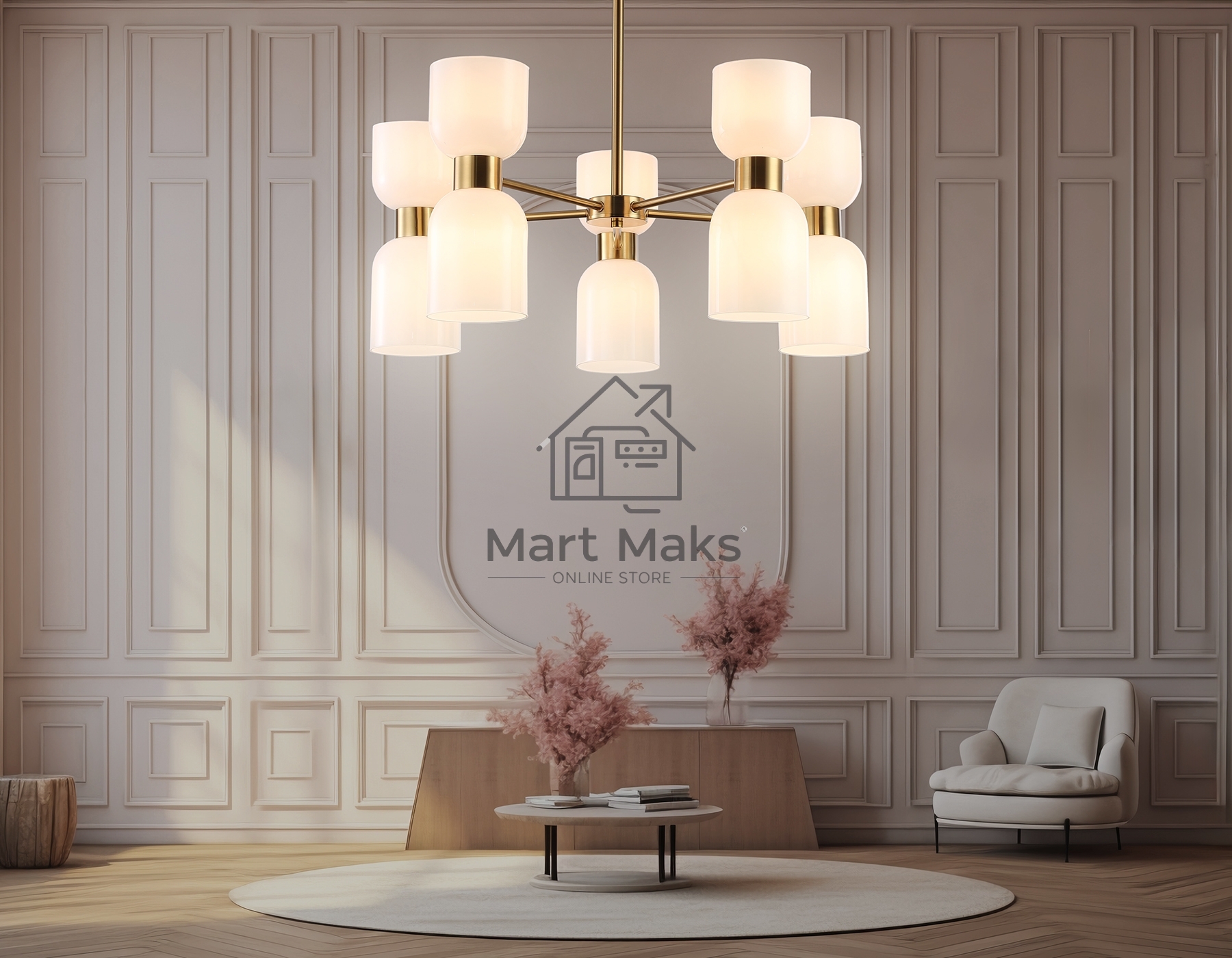 Люстра Ambrella light LH56093/10 BS/FR латунь/белый матовый E14*10 max 40W D700*510