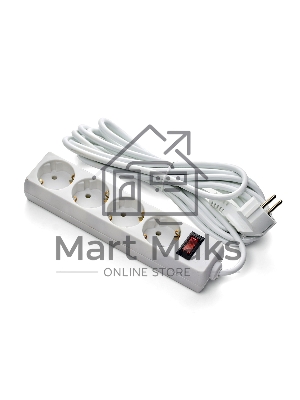 Удлинитель ExeGate EC-4-1.8W (EX279399RUS), белый, 1,8 м, евровилка с заземлением, 4 евророзетки с заземлением, 2200 Вт