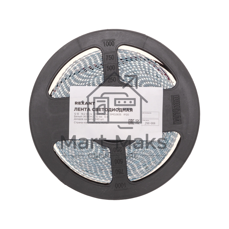 Лента светодиодная 12В, SMD2835, 19,2Вт/м, 240 LED/м, 4000K, 10мм, 5м,IP20 Rexant