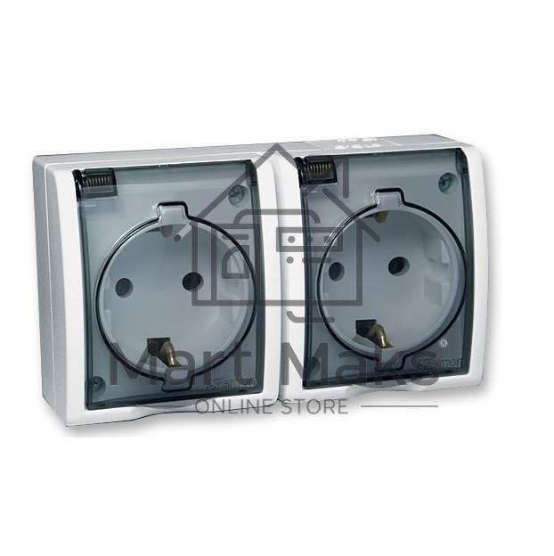 Розетка SIMON 15 Aqua 1594433-030 2-я с заземлением белая с крышкой наружная IP54