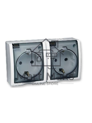 Розетка SIMON 15 Aqua 1594433-030 2-я с заземлением белая с крышкой наружная IP54