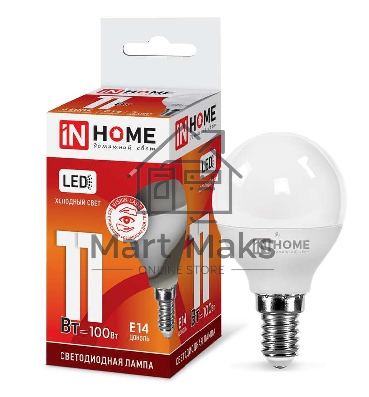Лампа светодиодная LED-ШАР-VC 11Вт 230В E14 6500К 990лм IN HOME 4690612024929