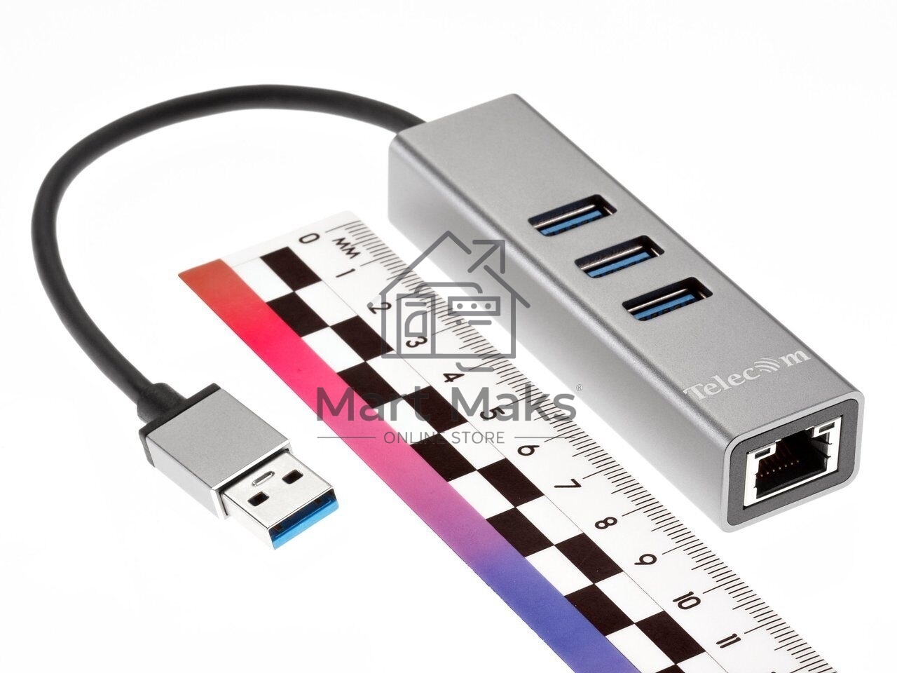 Переходник Telecom USB 3.0 - RJ-45 1000Mbps +3 USB3.0, Aluminum Shell, 0.2м TA311U