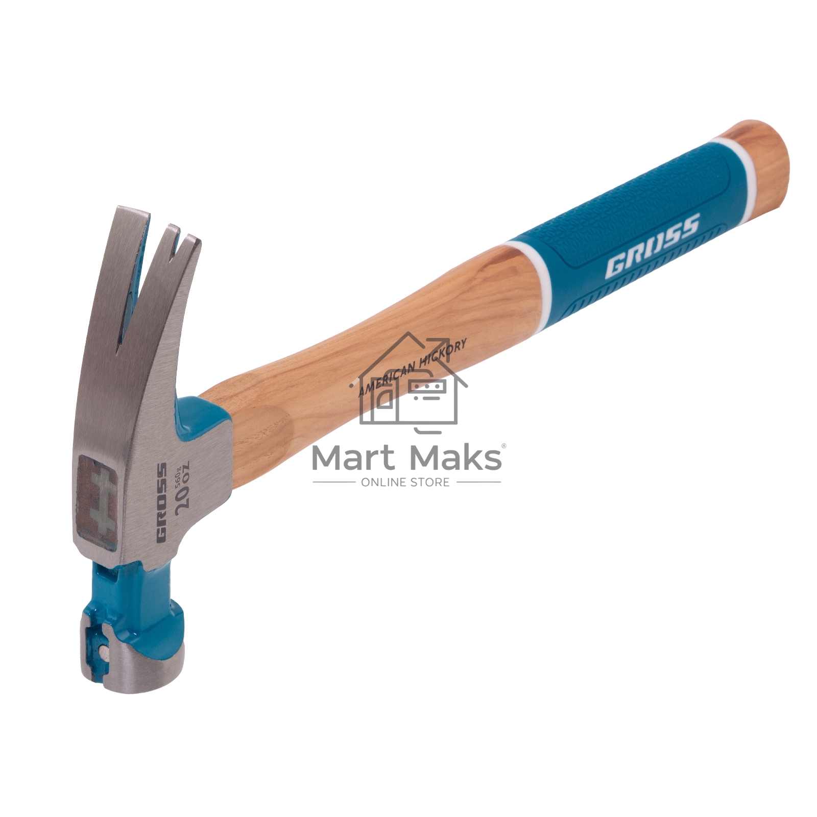 Молоток-гвоздодер,560 г, угол 75, магнит, обрезиненная рукоятка AMERICAN HICKORY GROSS