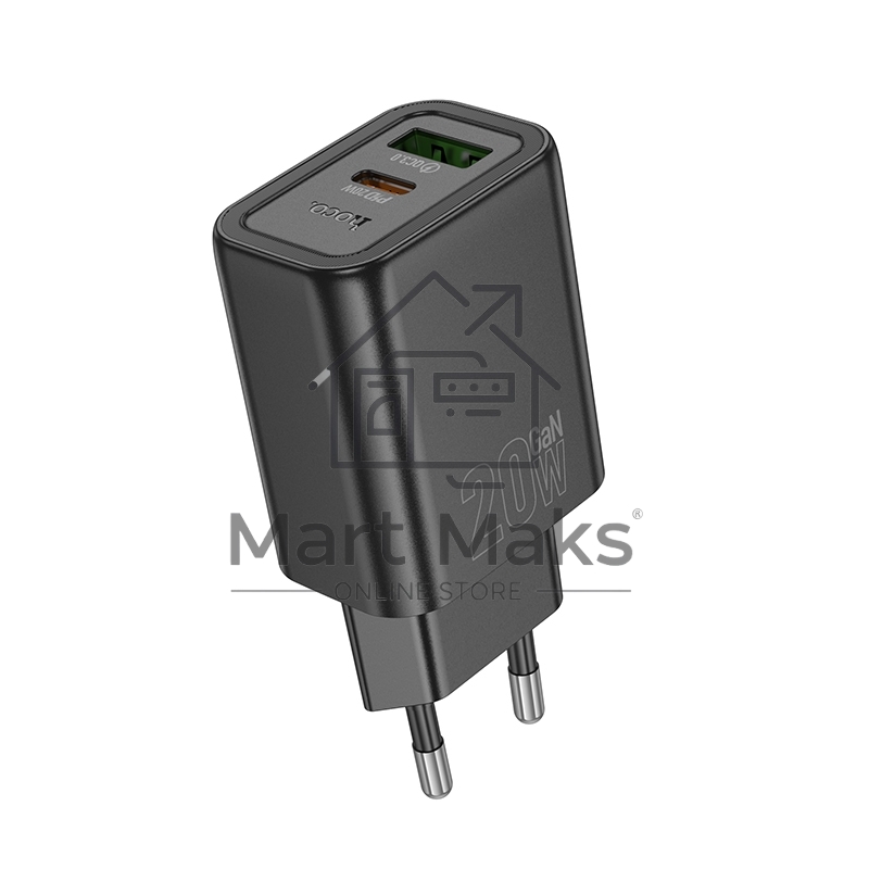 Зарядное устройство Hoco 20Вт, 3А, QC3.0/PD, 1xUSB, 1xType-C, N61, черный, коробка