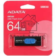 Флешка USB ADATA UV320 (AUV320-64G-RBKBL), 64Gb, USB 3.1, R/W 100/30, черный/синий