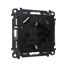 Комплект механизма электрической розетки ALFA Черный матовый 2USB A+C 20W (быстрая зарядка) с/з QUANT (AP8100, VM160) MA810010
