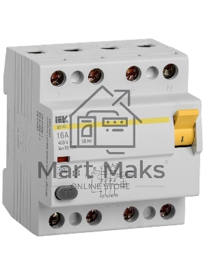 Выключатель дифференциального тока (УЗО) Iek MDV10-4-016-030 ВД1-63 4Р 16А 30мА ИЭК
