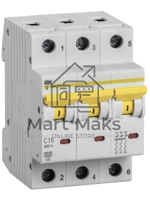 Выключатель автоматический трехполюсный ВА47-60M 3Р 16А 6кА С MVA31-3-016-C IEK
