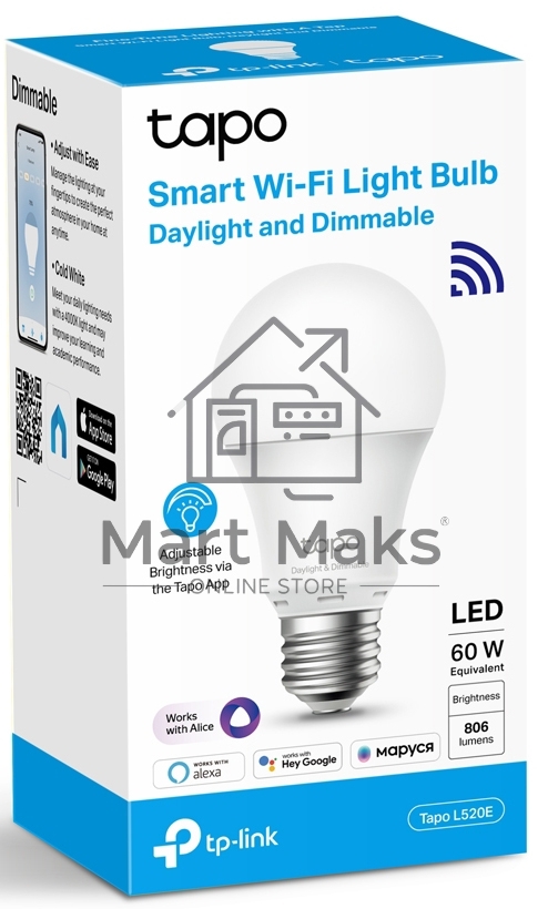 Умная Wi-Fi лампа Smart Wi-Fi Light Bulb, Daylight & Dimmable, SPEC: 2.4 GHz, IEEE 802.11b/g/n
