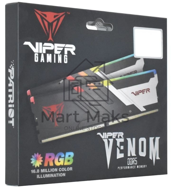 Оперативная память Patriot Viper Venom, DDR5, 32GB (2x16GB), 7200MHz, CL34, DIMM, с радиаторами, RGB, черный