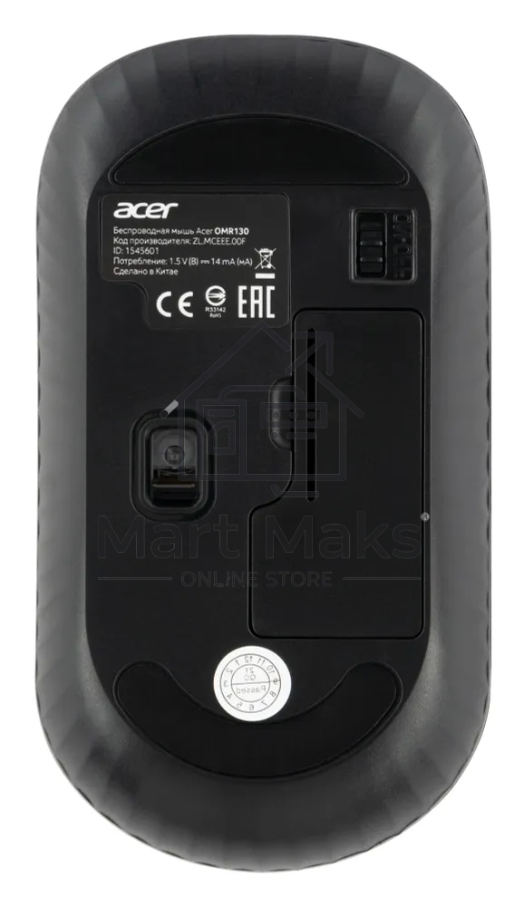 Мышь беспроводная Acer OMR130 черный, 1200 dpi, радиоканал, USB, кнопки - 3