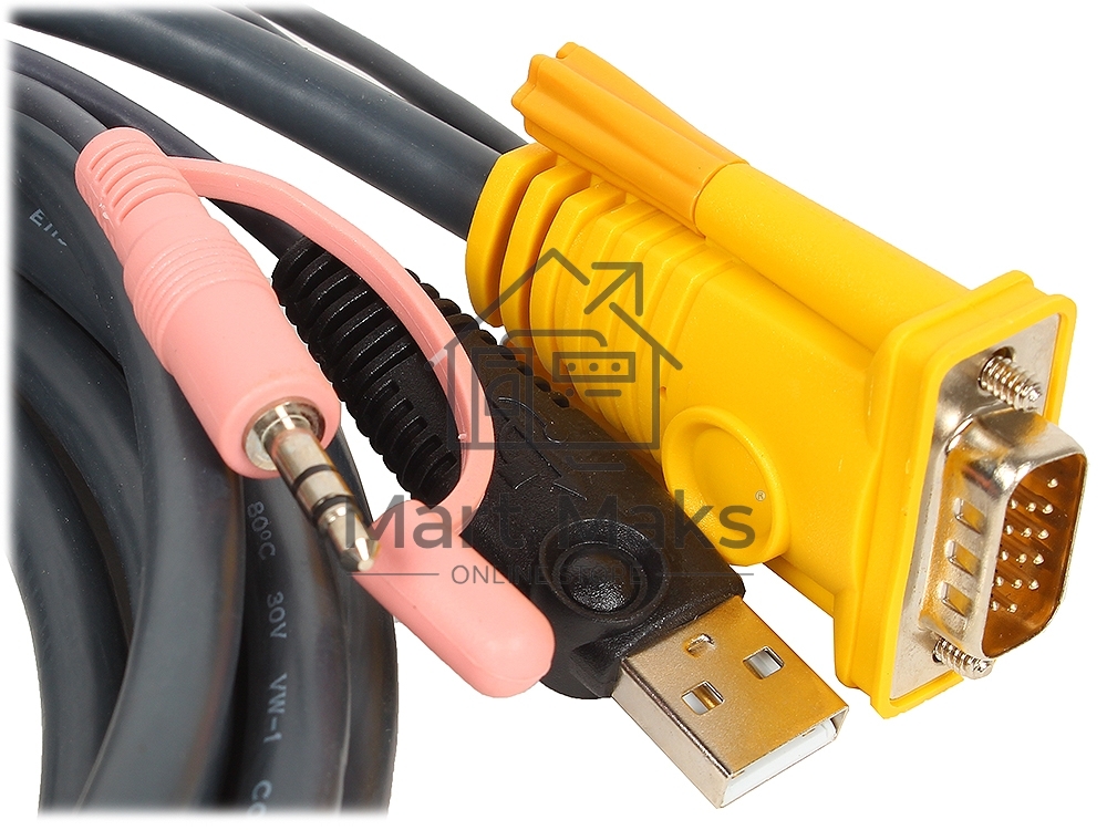 Кабель ATEN KVM Cable 2L-5303U Кабель для KVM: USB(Am)+DB15(m)+2*Audio (PC) -на- SPHD15(m)+2*Audio (KVM), 3м