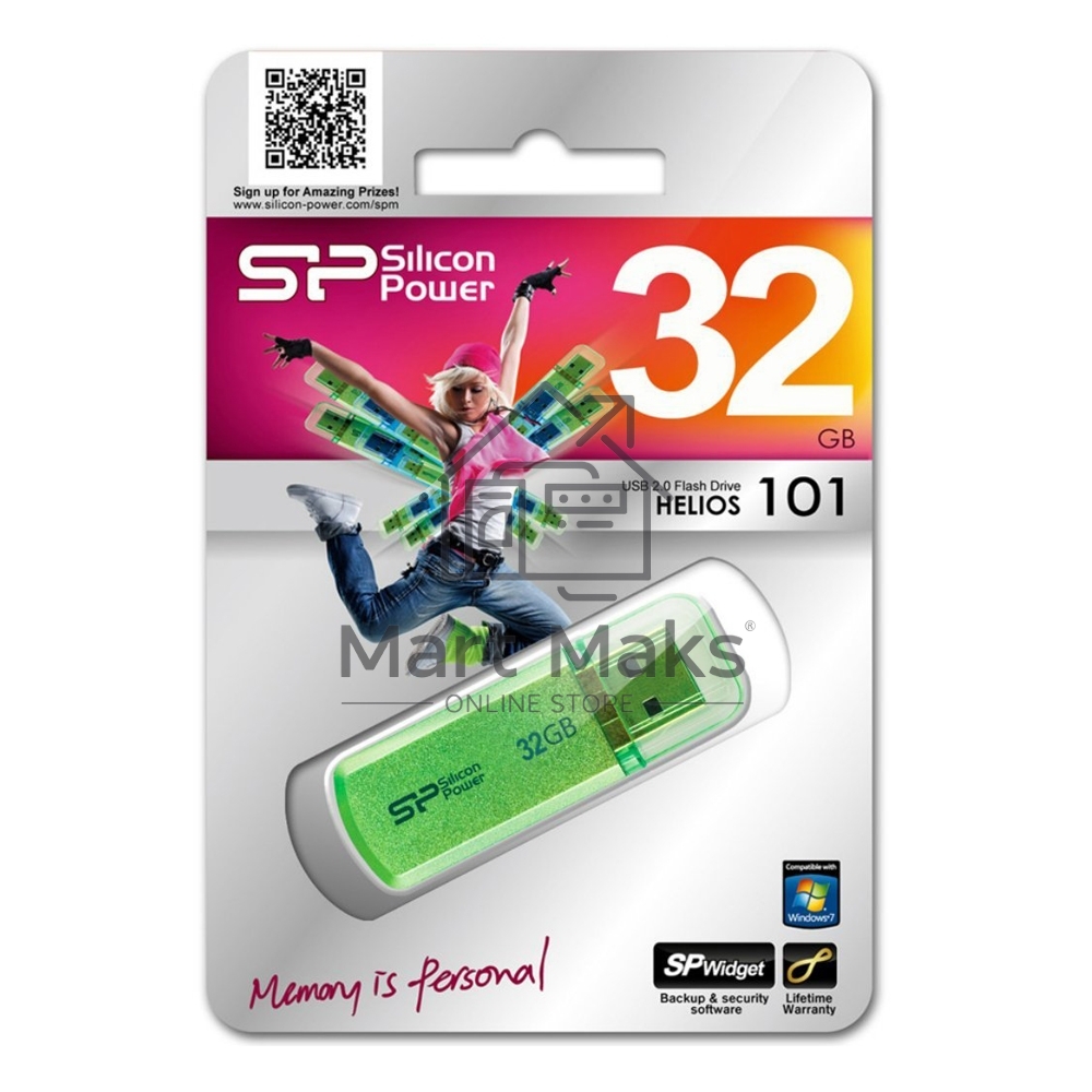 Флешка USB R/W Silicon Power R/W 32Gb Helios 101 SP032GBUF2101V1N USB2.0 зеленый
