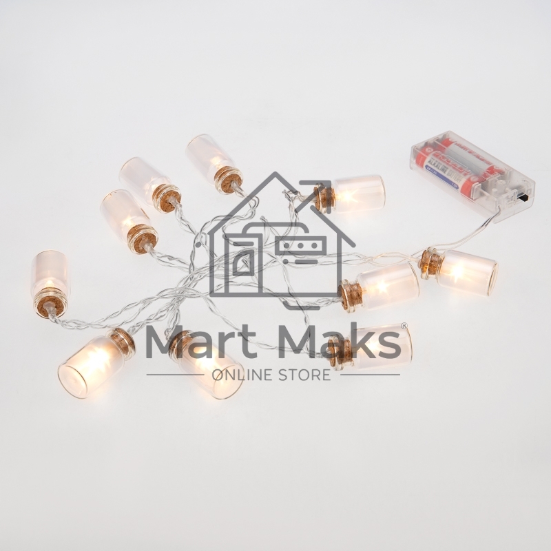 Гирлянда светодиодная «Баночки» 1.5 м, 10 LED, прозрачный ПВХ, цвет свечения теплый белый, 2 х АА (батарейки не в комплекте) NEON-NIGHT