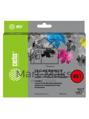 Картридж струйный Cactus CS-CLI451BK/M/C/Y черный/голубой/желтый/пурпурный набор (40.8мл) для Canon MG6340/5440/IP7240