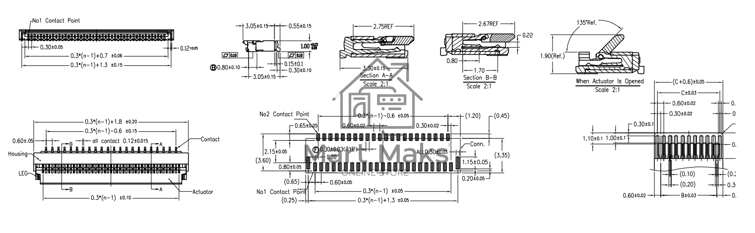Разъем FPC Flip-Lock 0510-8RLGF 8 pin высота 1мм шаг 0,5мм