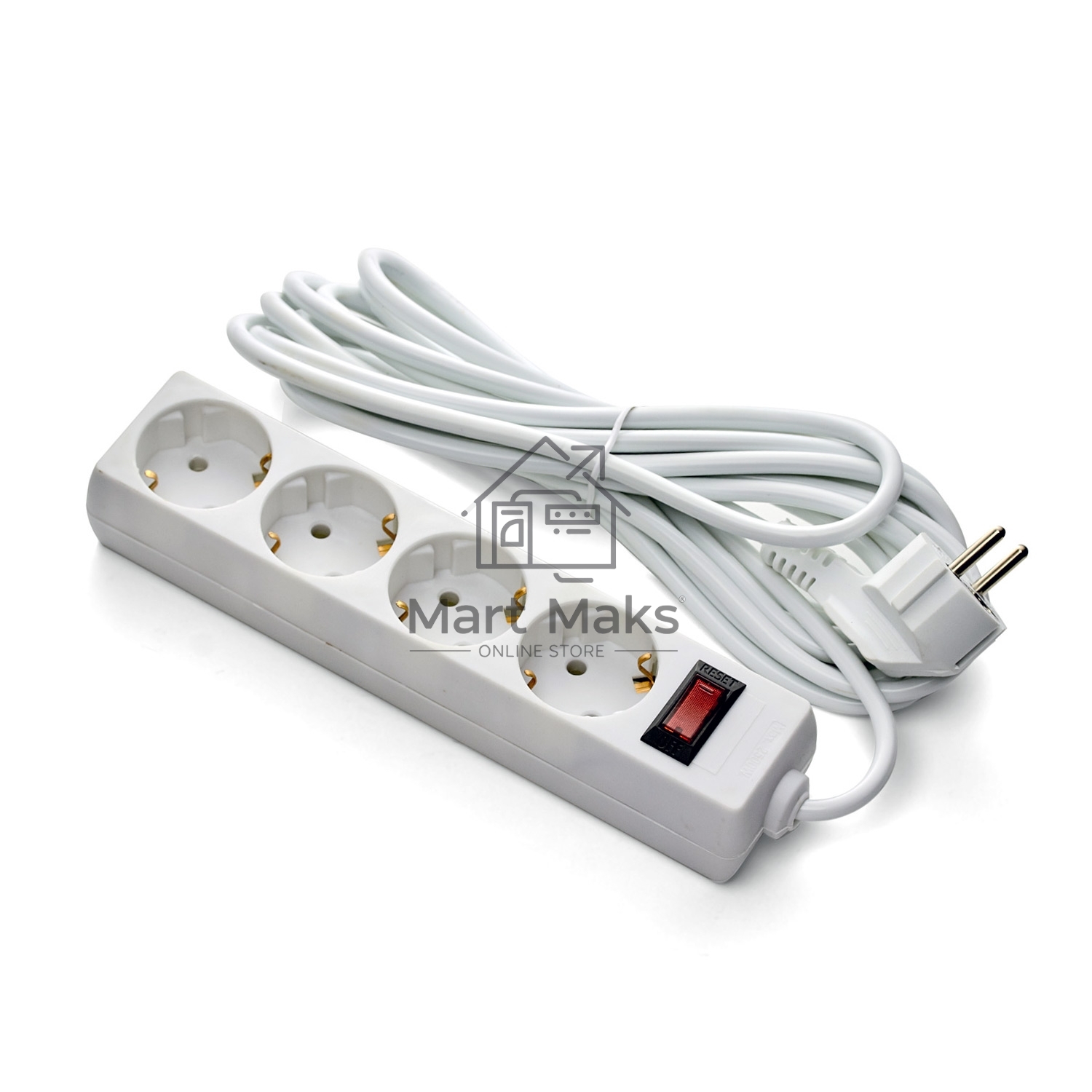 Удлинитель ExeGate EC-4-5W (EX279401RUS), белый, 5 м, евровилка с заземлением, 4 евророзетки с заземлением, 2200 Вт