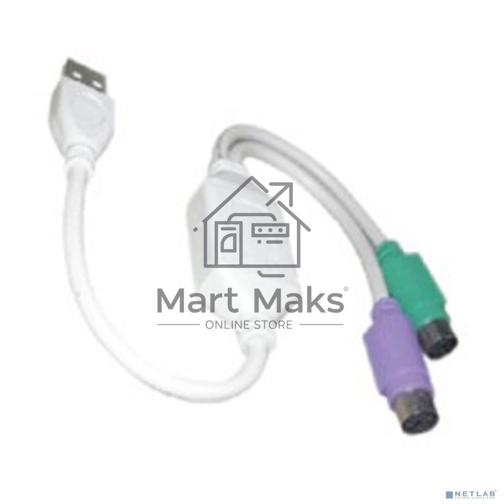 Кабель AM-2xPS/2 0.1м VCOM USB->2xPS/2 (адаптер для подключения PS/2 клавиатуры и мыши к USB порту), VUS7057
