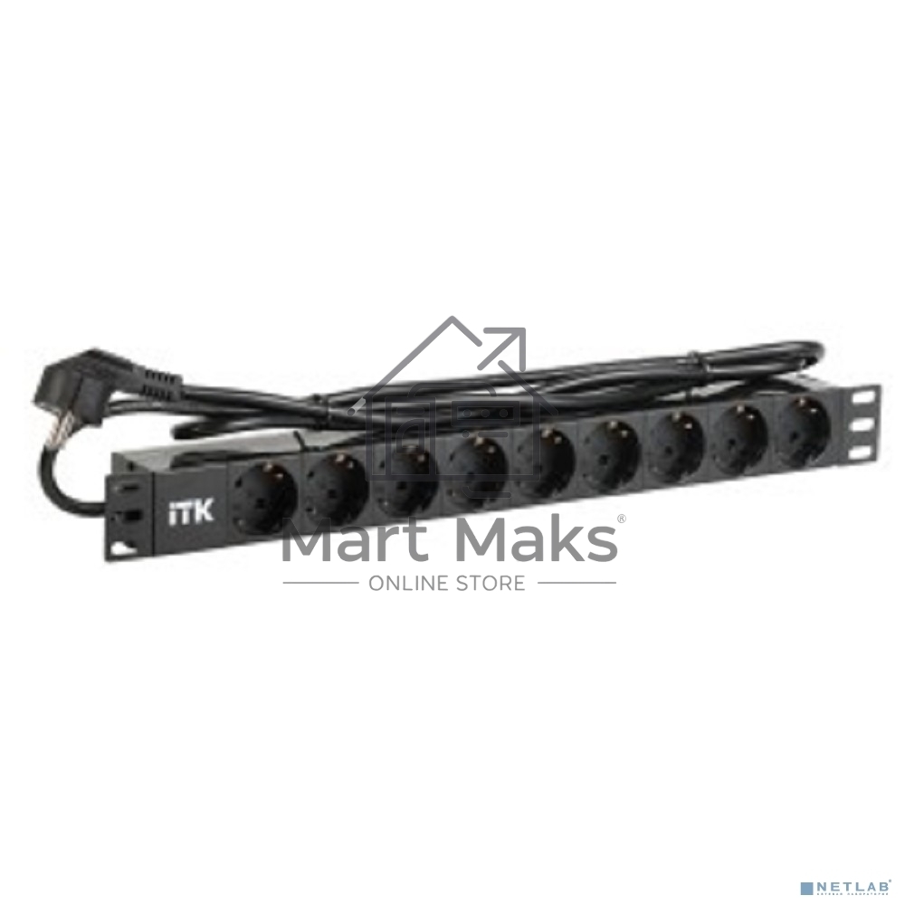 Блок ITK PDU 9 розеток DIN49440 (нем. cтанд.) 1U, шнур 2м вилка DIN49441 (нем. станд.), профиль из ПВХ, черный