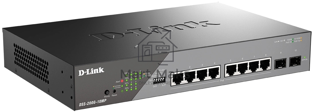 Сетевой коммутатор Smart L2 Surveillance Switch 8х1000Base-T PoE, 2x1000Base-X SFP, PoE Budget 130W, Long-range PoE up to 250m