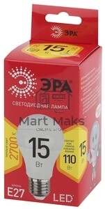 Лампа светодиодная ЭРА LED A60-15W-827-E27 R (диод, груша, 15Вт, тепл, E27)