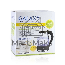 Чайник электрический Galaxy Line GL 0552, черный, стекло, 2200 Вт, 1,7 л, LED-подсветка, шкала уровня воды, корпус из термостойкого стекла