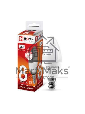 Лампа светодиодная LED-СВЕЧА-VC 8Вт 230В E14 6500К 720лм IN HOME 4690612024806