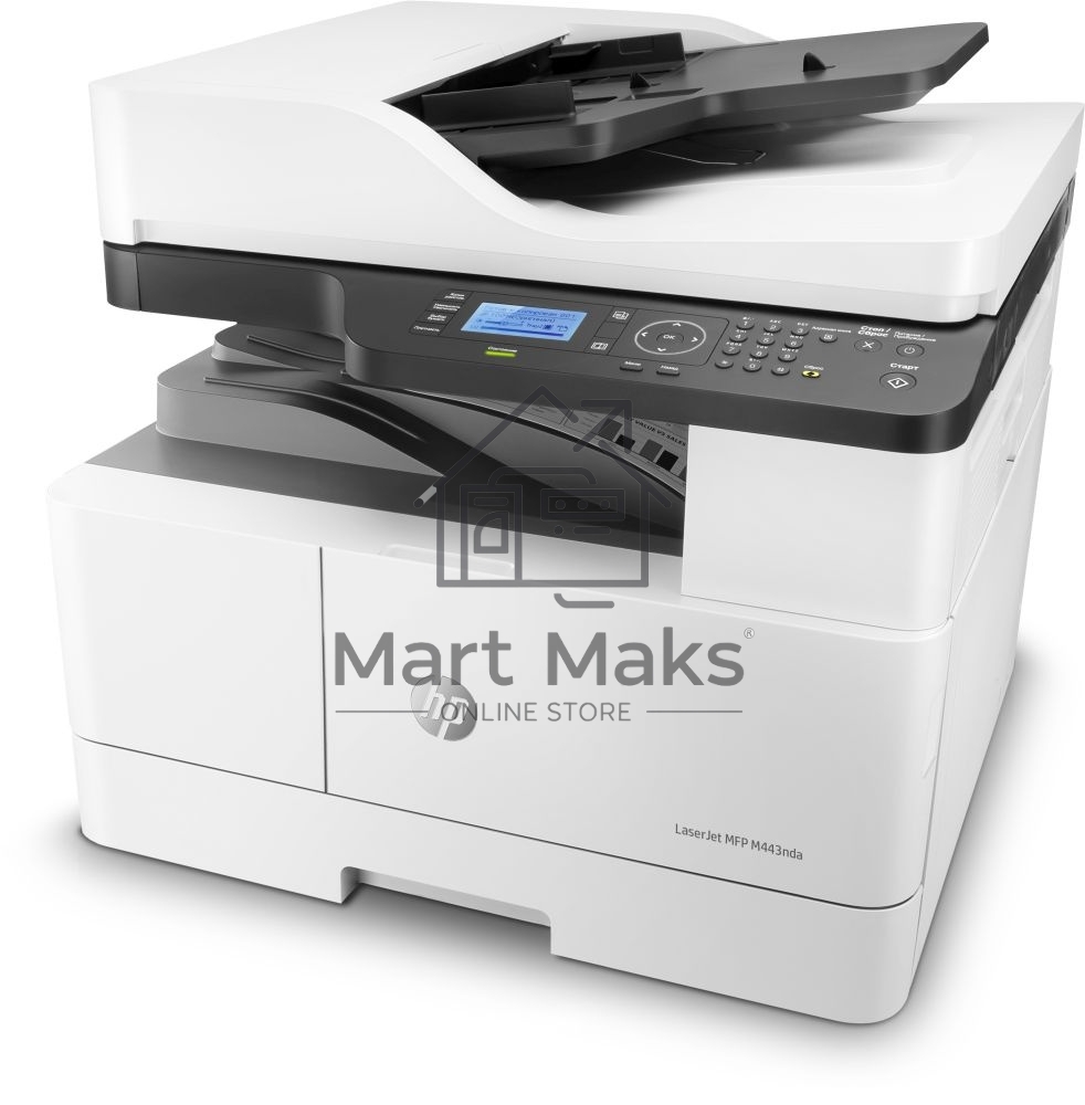 МФУ лазерный HP LaserJet MFP M443nda (8AF72A), A3, ч/б, печ. до 25 стр/мин. (А4) до 13 стр/мин. (А3), скан. до 21 стр/мин., 1200 x 1200 dpi (печать) 600x600dpi (скан.), USB, RJ-45