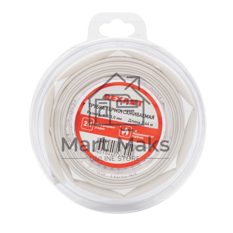 Трубка термоусаживаемая Rexant 6.0/3.0мм белый ролик 2.44м