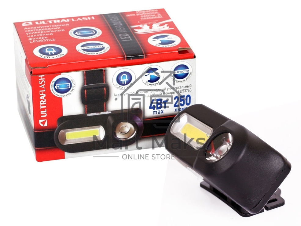 Фонарь велосипедный Ultraflash LED53763 черный 4Вт лам.:светодиод. встроенный аккумулятор (14504)