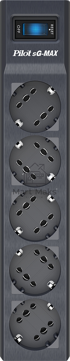 Сетевой фильтр Pilot sG-Max 5 outlets (GP), 15А/3.3 kVt, automatic circuit-breaker, 10 m, gfaphite
