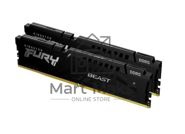 Оперативная память Kingston Fury Beast, DDR5, 16GB (2x8GB), 5200MHz, CL40, DIMM, радиатор, черный