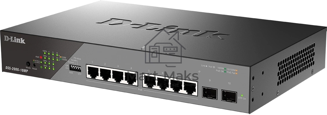 Сетевой коммутатор Smart L2 Surveillance Switch 8х1000Base-T PoE, 2x1000Base-X SFP, PoE Budget 130W, Long-range PoE up to 250m