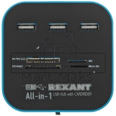 Кард-ридер Rexant 18-4118/черный/MS/MS PRODUO/M2/MMC/SD/microSD/microSDHC/microSDXC/USB Type-C/пластик