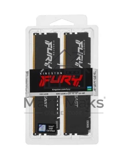 Оперативная память Kingston Fury Beast, DDR5, 16GB (2x8GB), 5200MHz, CL40, DIMM, радиатор, черный