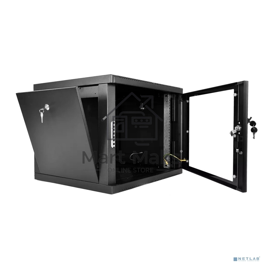 Шкаф телекоммуникационный настенный разборный ЦМО 9U (600 х 520), съемные стенки, дверь стекло, черный(ШРН-М-9.500-9005)